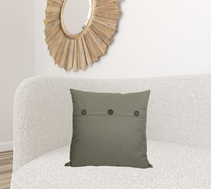 20" X 20" Gray Linen Blend Zippered Pillow With Buttons