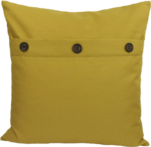 20" X 20" Yellow Linen Blend Zippered Pillow With Buttons