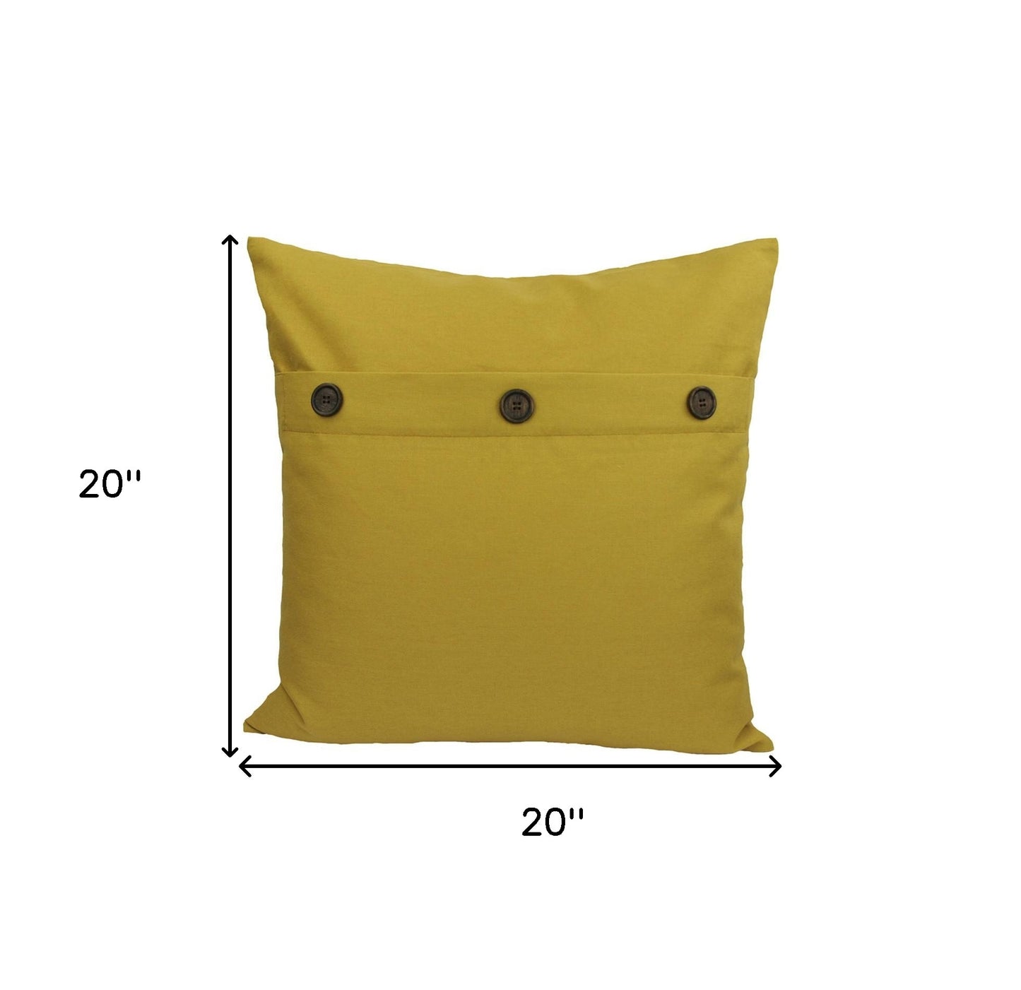 20" X 20" Yellow Linen Blend Zippered Pillow With Buttons