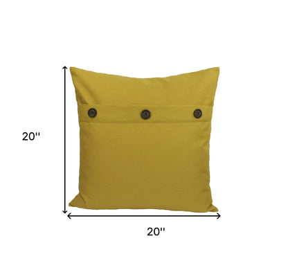 20" X 20" Yellow Linen Blend Zippered Pillow With Buttons