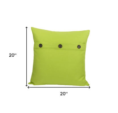 20" X 20" Green Linen Blend Zippered Pillow With Buttons