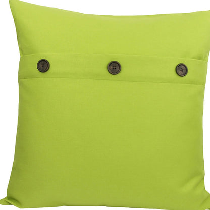 20" X 20" Green Linen Blend Zippered Pillow With Buttons