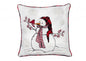 18" X 18" White and Red Christmas Snowman Polyester Zippered Pillow With Embroidery