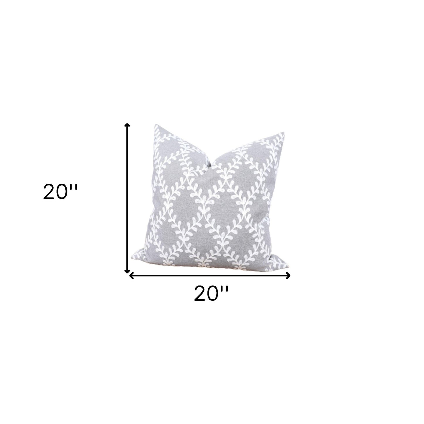 20" X 20" Gray and White Diamond Polyester Zippered Pillow With Embroidery