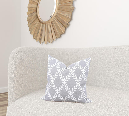 20" X 20" Gray and White Diamond Polyester Zippered Pillow With Embroidery