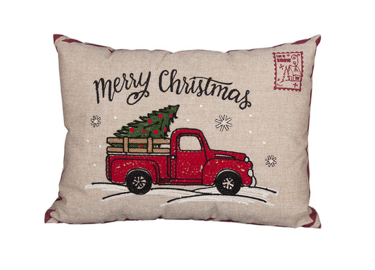 13" X 18" Beige and Red Christmas Holiday Van Polyester Zippered Pillow