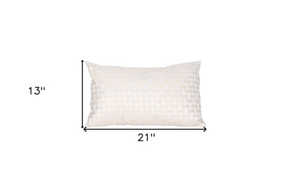 13" X 21" Beige and White Checkered Polyester Zippered Pillow