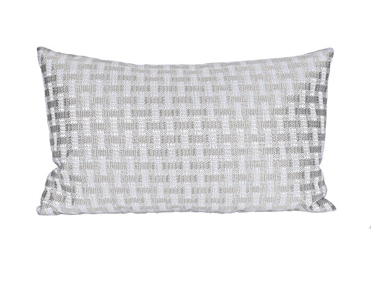 13" X 21" Gray and White Checkered Polyester Zippered Pillow