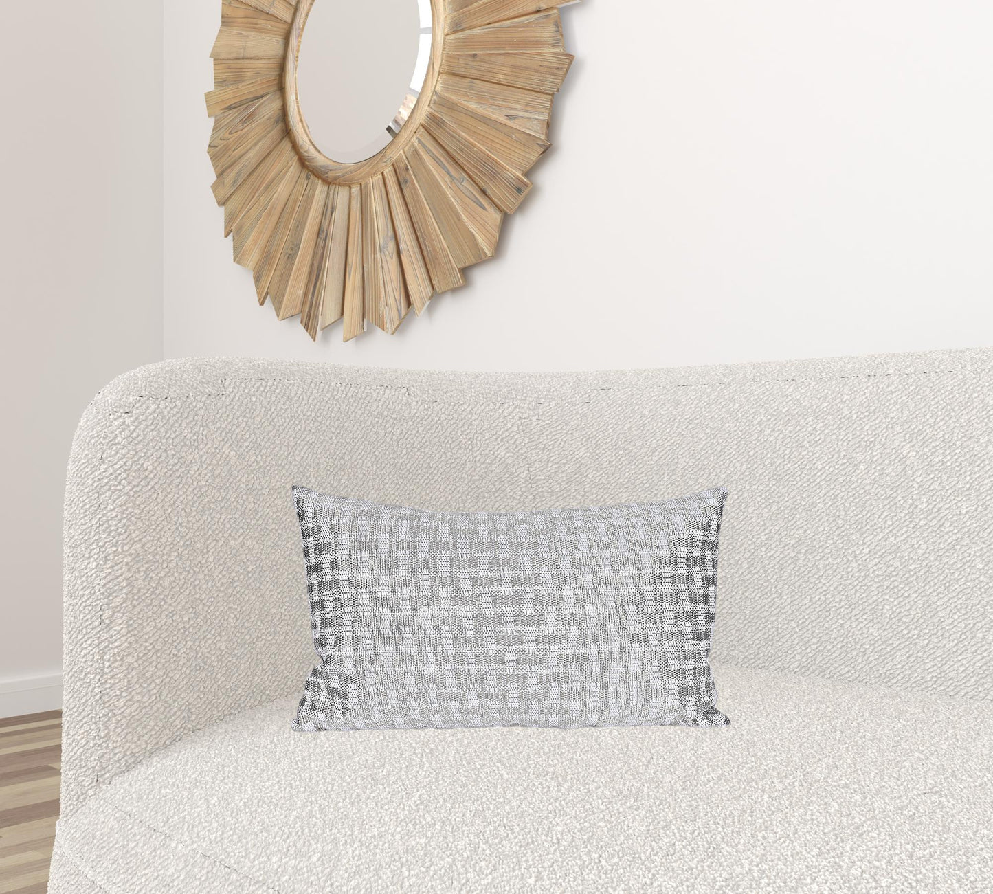 13" X 21" Gray and White Checkered Polyester Zippered Pillow