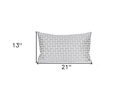 13" X 21" Gray and White Checkered Polyester Zippered Pillow