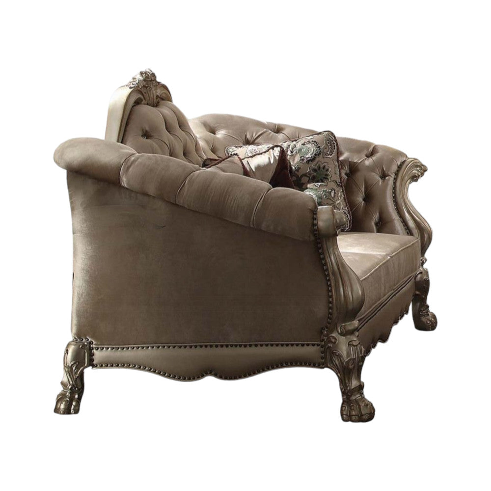 73" Bone Velvet Loveseat and Toss Pillows