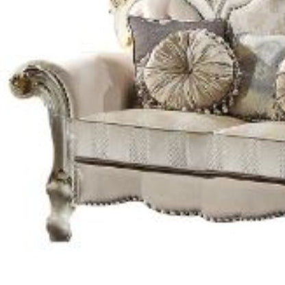 70" Gold And Pearl Velvet Loveseat and Toss Pillows