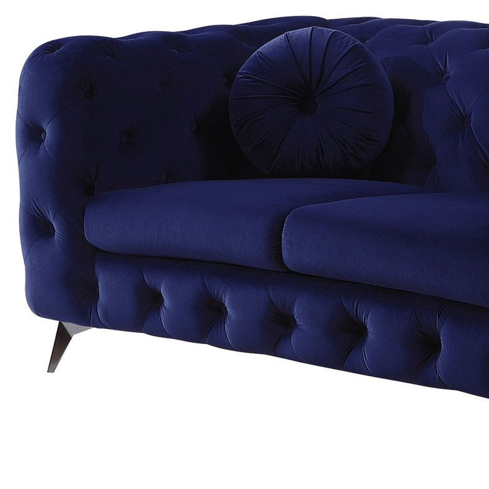 72" Blue And Silver Velvet Loveseat