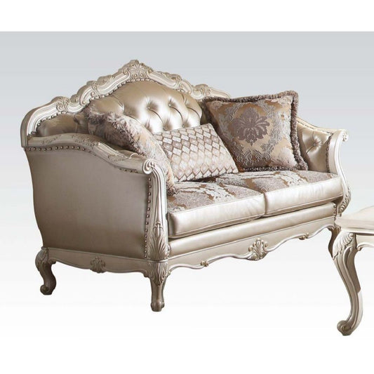 63" Pearl Faux Leather Curved Loveseat and Toss Pillows