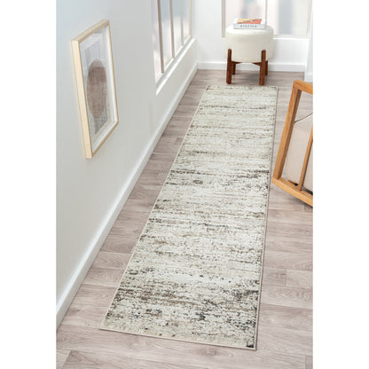 2' X 8' Beige Abstract Distressed Runner Rug