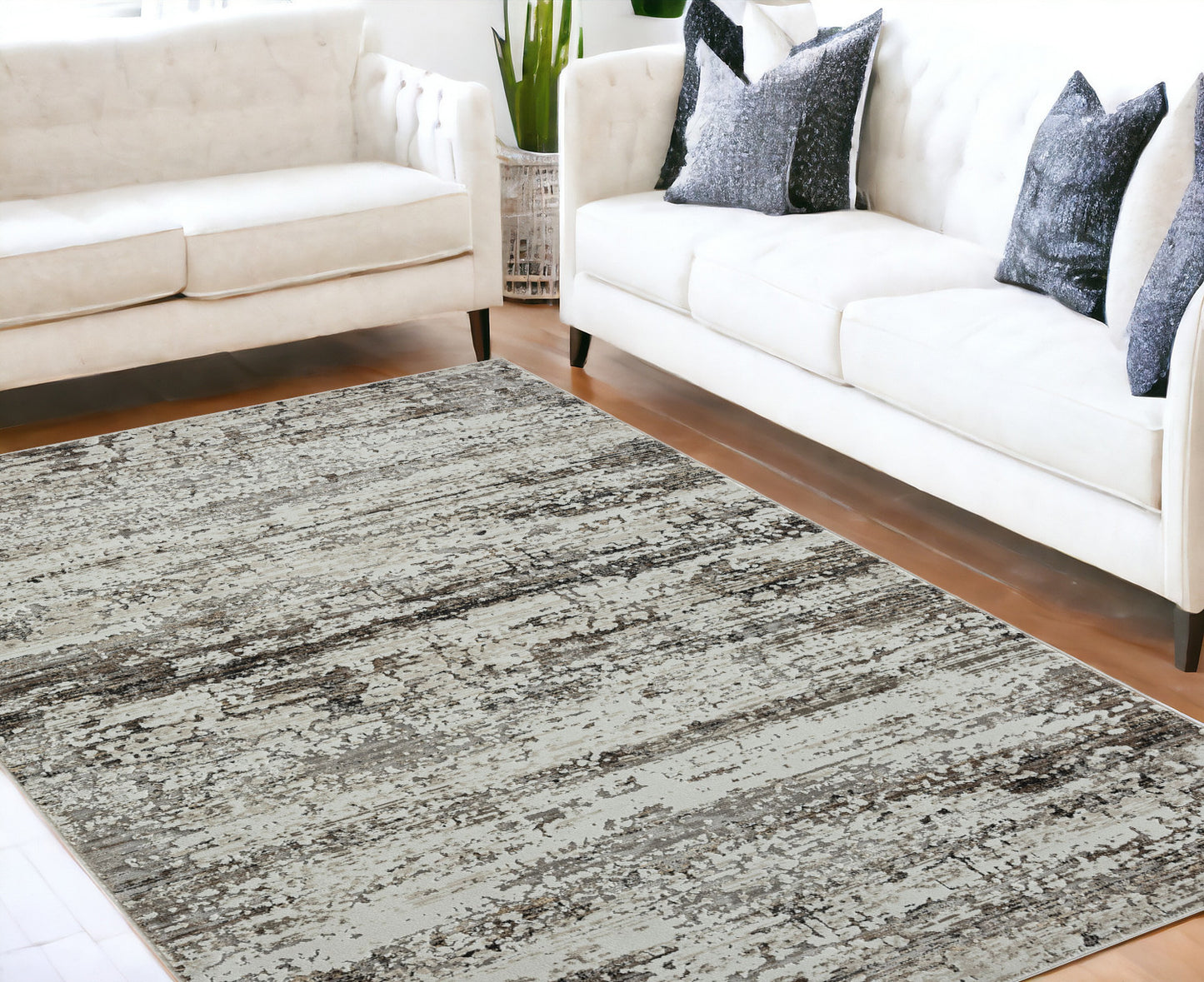 2' X 8' Beige Abstract Distressed Runner Rug