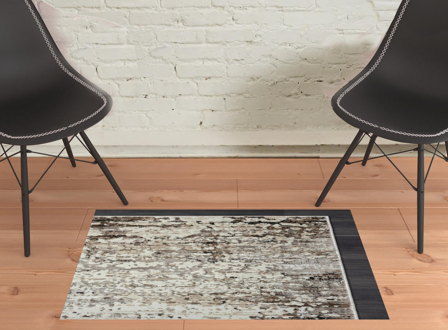 2' X 8' Beige Abstract Distressed Runner Rug