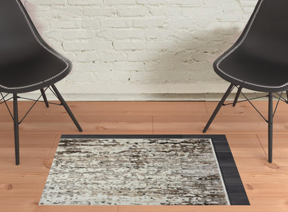 2' X 8' Beige Abstract Distressed Runner Rug