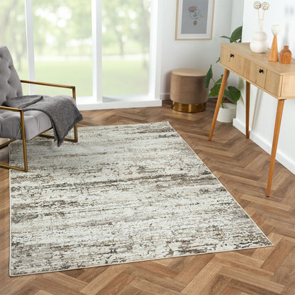 2' X 8' Beige Abstract Distressed Runner Rug