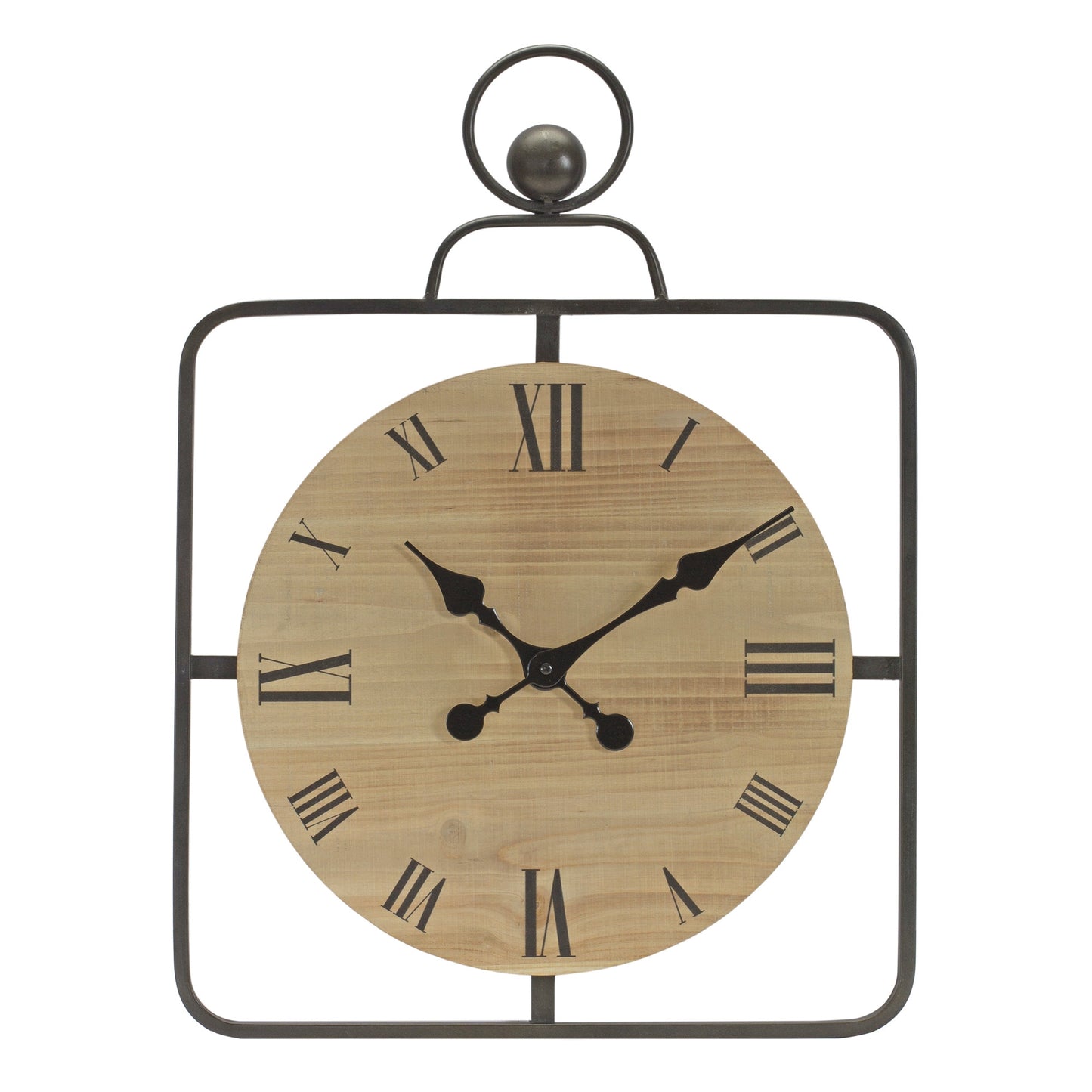 18" Square Brown and Black Wood and Solid Wood Analog Wall Clock