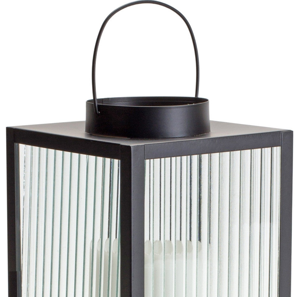 14" Black Flameless Floor Lantern Candle Holder