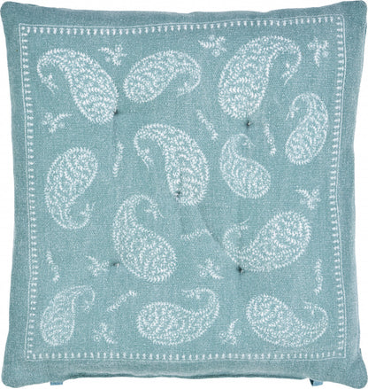 Set Of Two 17" Teal and Ivory Cotton Paisley Dining Chair Pads