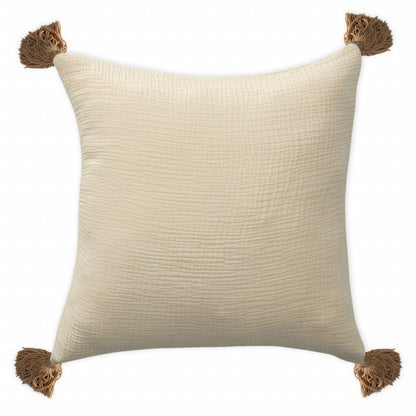 20" X 20" Light Beige And Dark Beige 100% Cotton Zippered Pillow