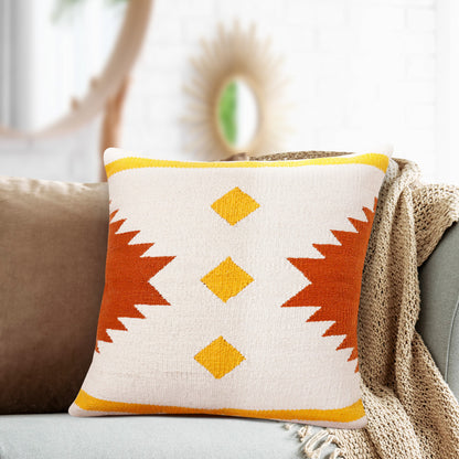 20" X 20" White Yellow And Red Orange 100% Cotton Geometric Zippered Pillow