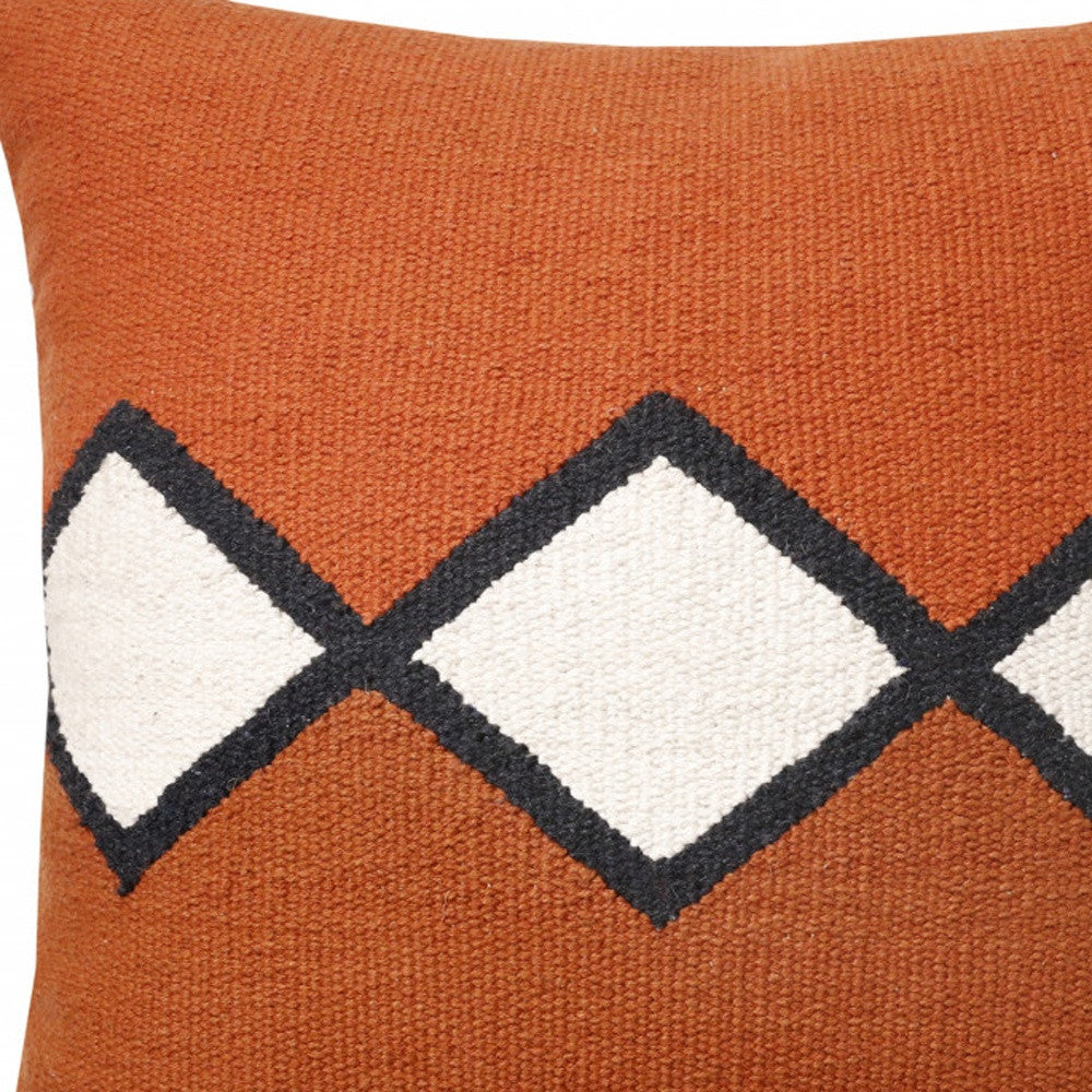 20" X 20" Orange White And Black 100% Cotton Geometric Zippered Pillow