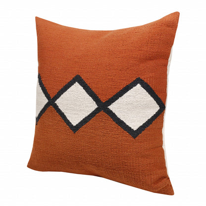 20" X 20" Orange White And Black 100% Cotton Geometric Zippered Pillow