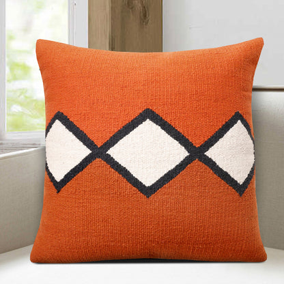 20" X 20" Orange White And Black 100% Cotton Geometric Zippered Pillow