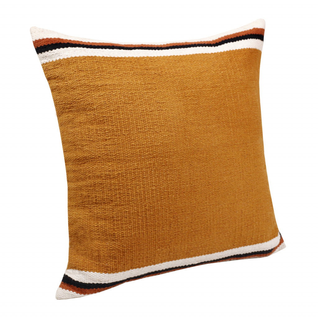 20" X 20" Orange White And Black 100% Cotton Geometric Zippered Pillow