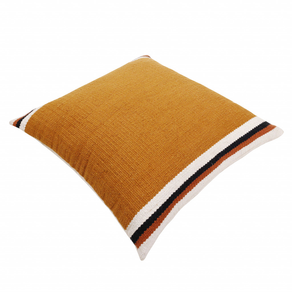 20" X 20" Orange White And Black 100% Cotton Geometric Zippered Pillow