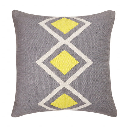 20" X 20" Gray White And Yellow 100% Cotton Geometric Zippered Pillow