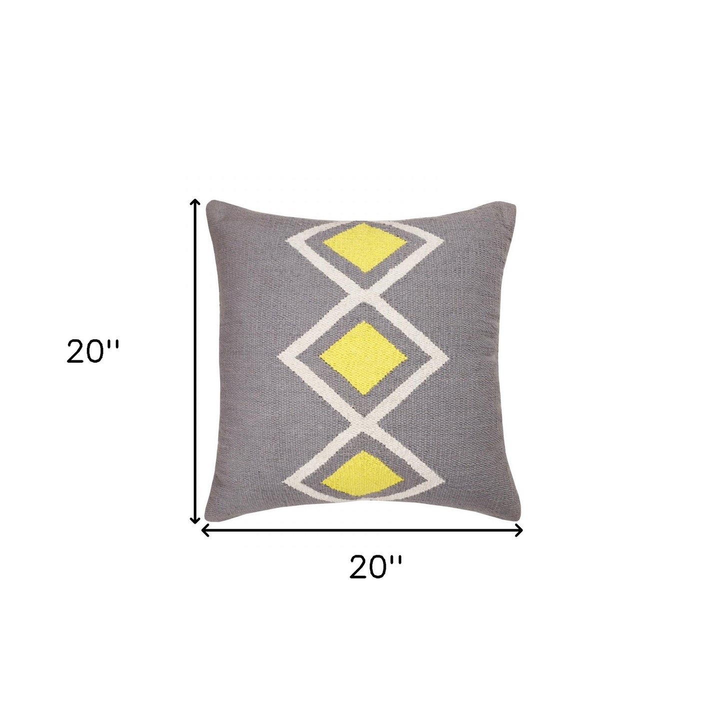 20" X 20" Gray White And Yellow 100% Cotton Geometric Zippered Pillow