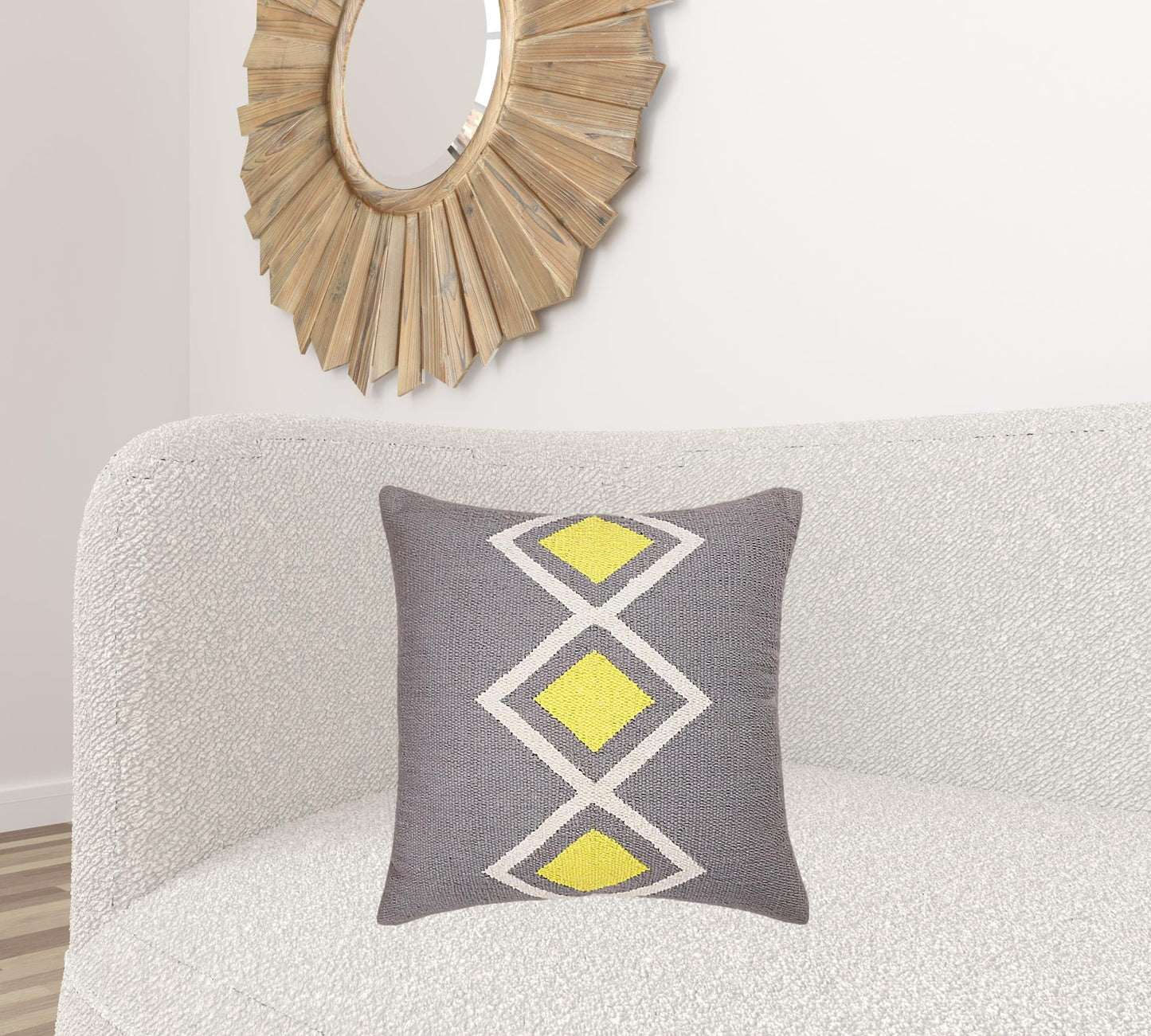 20" X 20" Gray White And Yellow 100% Cotton Geometric Zippered Pillow