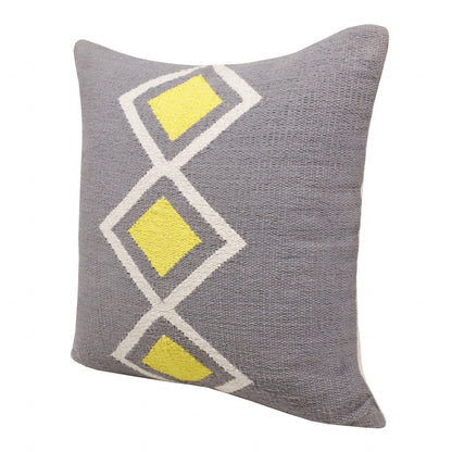 20" X 20" Gray White And Yellow 100% Cotton Geometric Zippered Pillow