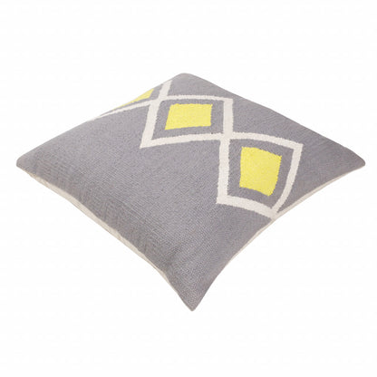 20" X 20" Gray White And Yellow 100% Cotton Geometric Zippered Pillow