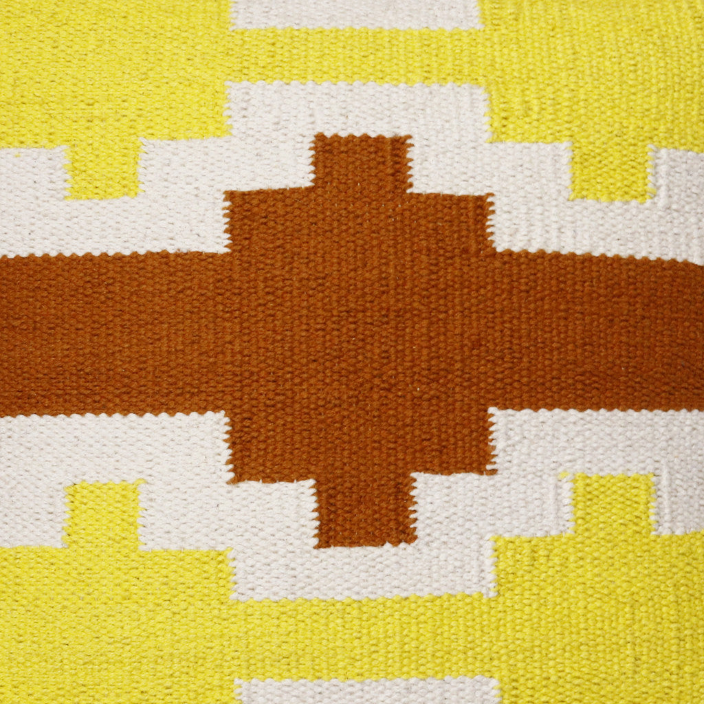 20" X 20" Adobe Orange Yellow And White 100% Cotton Geometric Zippered Pillow