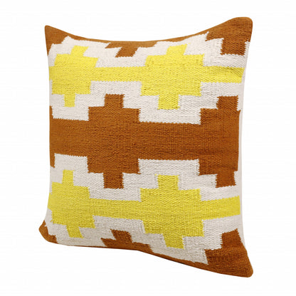 20" X 20" Adobe Orange Yellow And White 100% Cotton Geometric Zippered Pillow