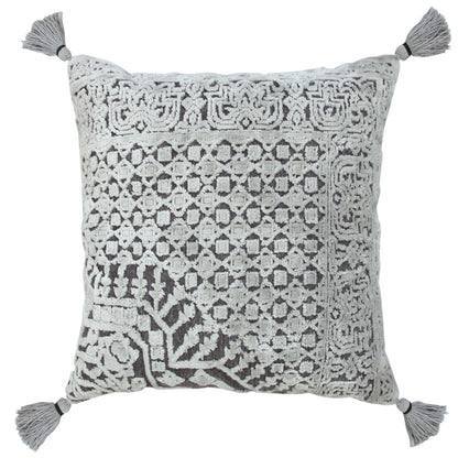 20" X 20" Silver Gray And Dark Gray Viscose Geometric Zippered Pillow