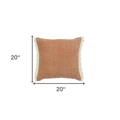 20" X 20" Orange And Tan 100% Cotton Zippered Pillow