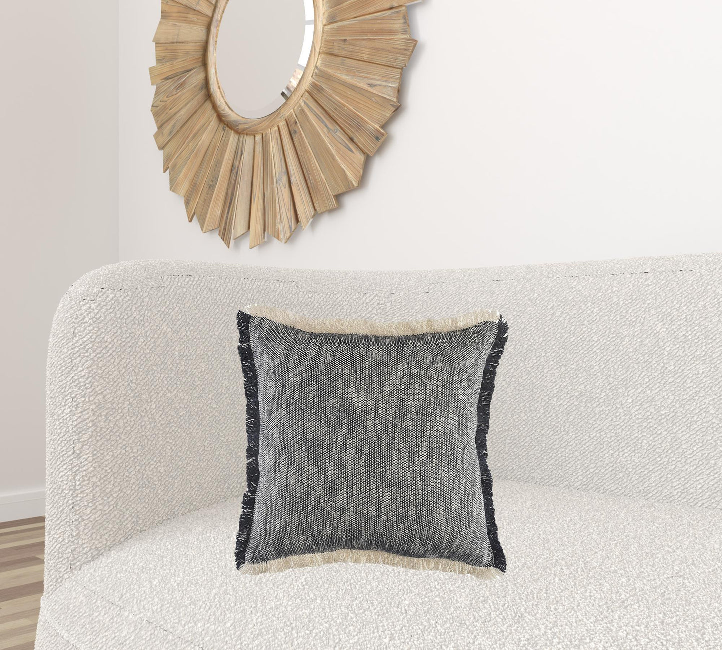 20" X 20" Gray And White 100% Cotton Abstract Zippered Pillow