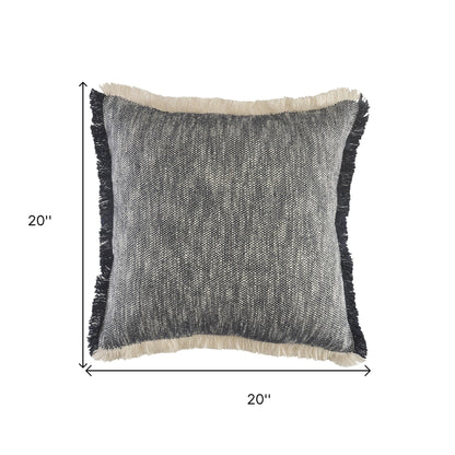 20" X 20" Gray And White 100% Cotton Abstract Zippered Pillow