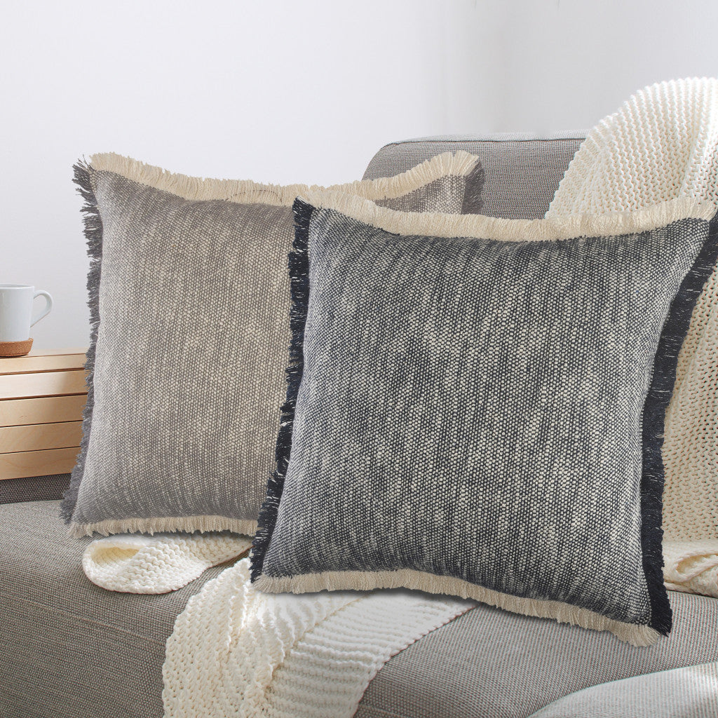 20" X 20" Gray And White 100% Cotton Abstract Zippered Pillow