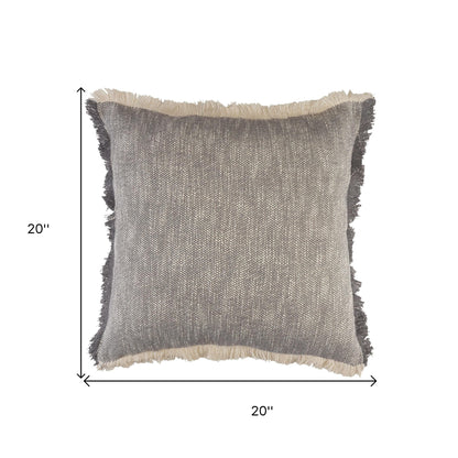 20" X 20" Gray And White 100% Cotton Abstract Zippered Pillow