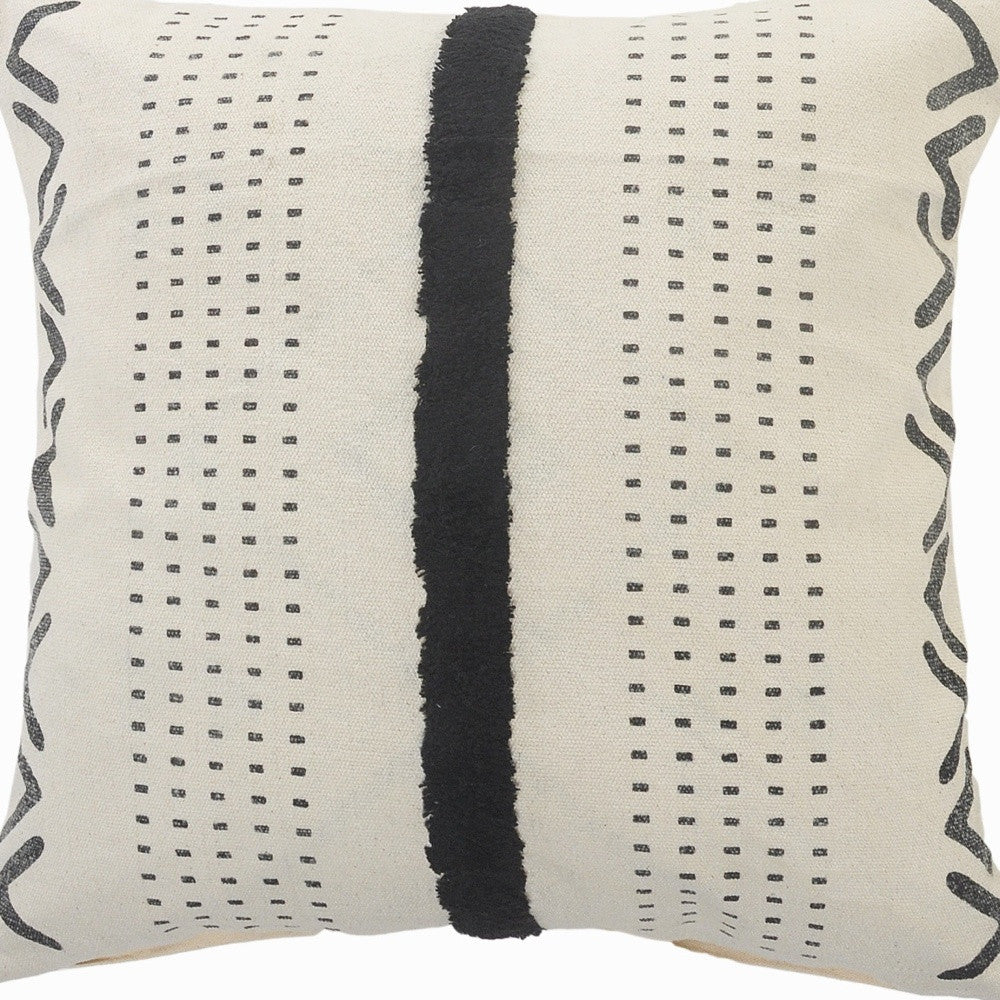 20" X 20" Cream And Black 100% Cotton Geometric Zippered Pillow