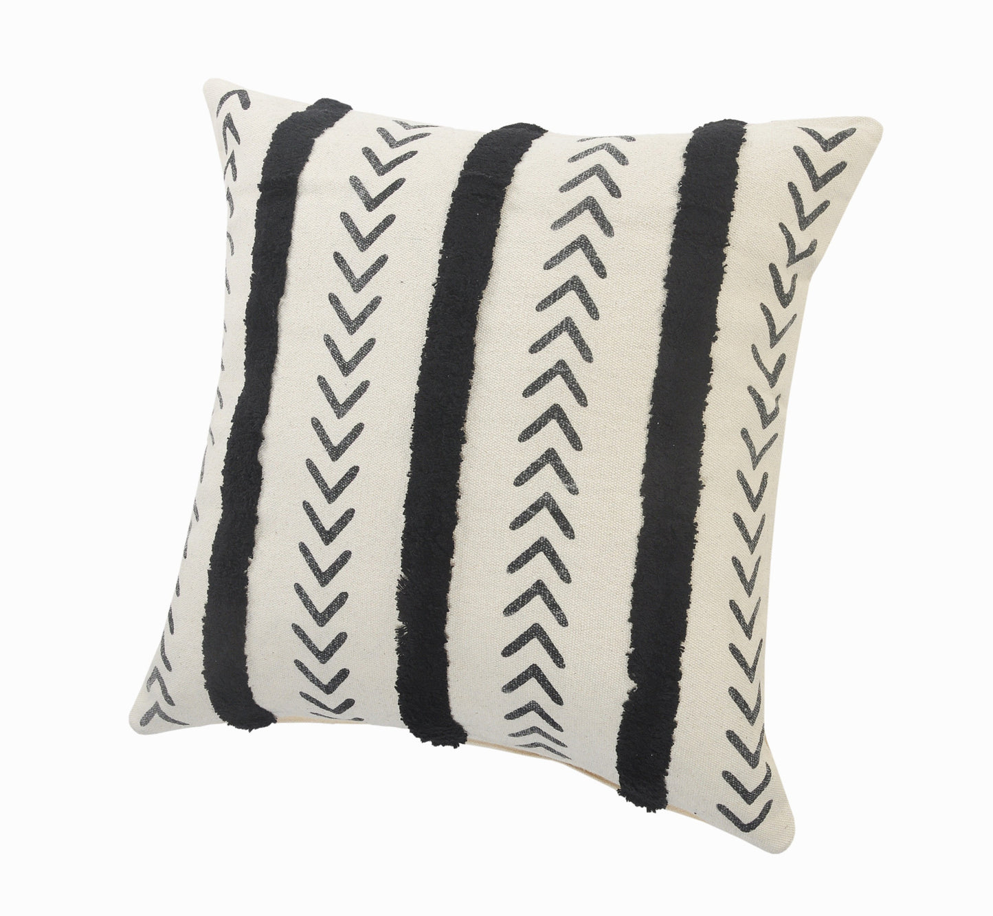 20" X 20" Cream And Black 100% Cotton Geometric Zippered Pillow