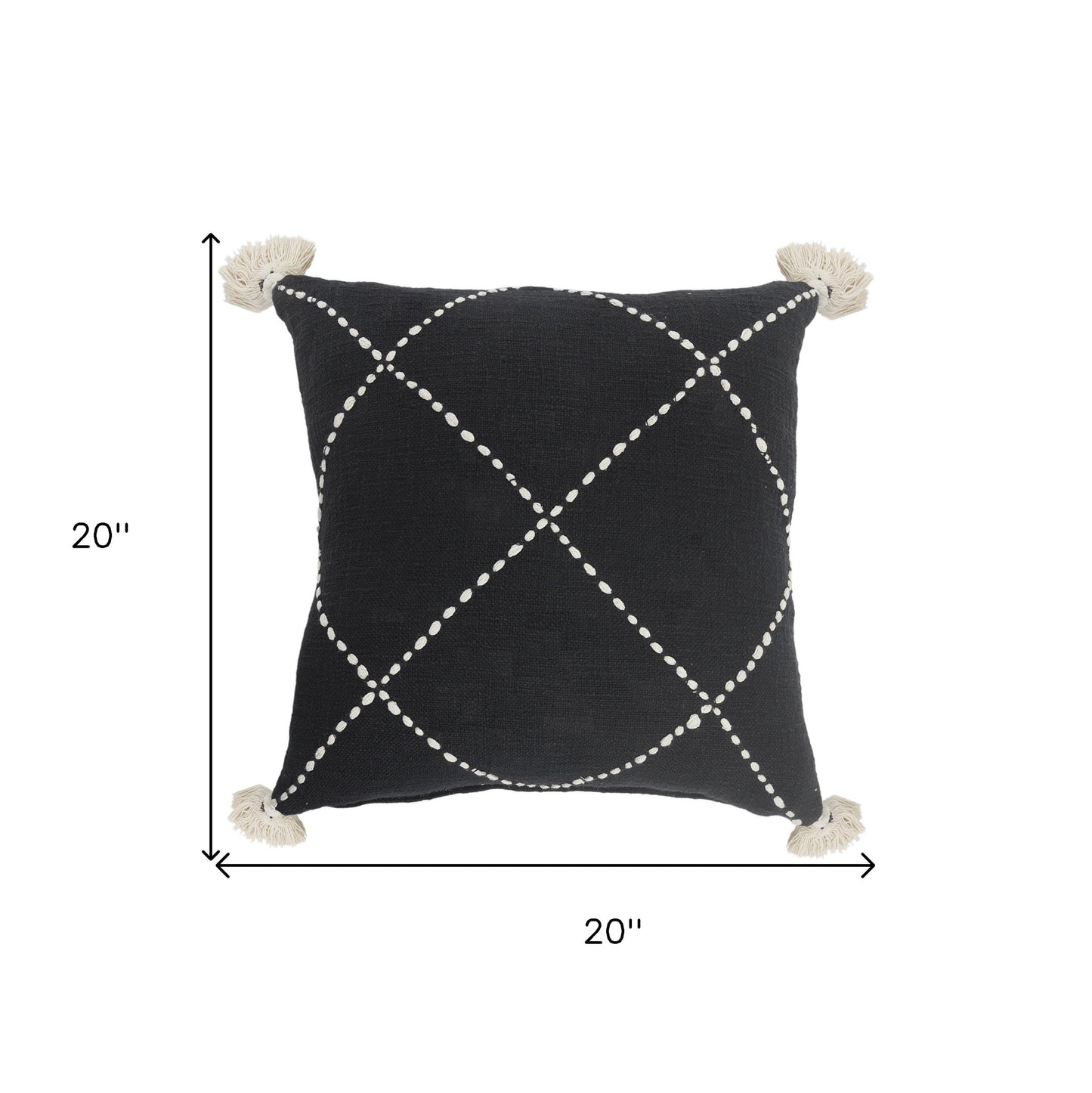 20" X 20" White And Black 100% Cotton Geometric Zippered Pillow