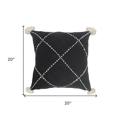 20" X 20" White And Black 100% Cotton Geometric Zippered Pillow